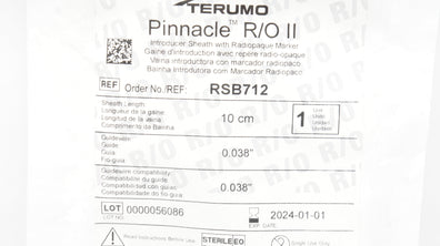 Terumo RSB712 Pinnacle R/O II Introducer Sheath 10cm x 0.038In x 0.038In (x)